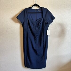 NWT‎ Eloquii Stretch Work Dress navy blue sheath size 16 Career Casual Twee Midi